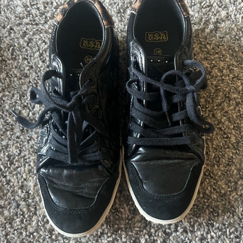 ASH Black Lace-Up Women's Sneakers with Subtle Leopard Trim